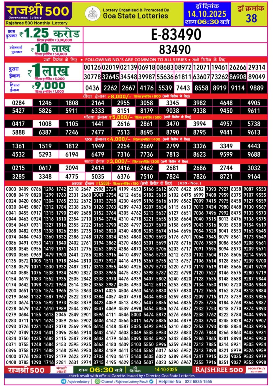 Rajshree 500 Monthly Result 14.10.2025