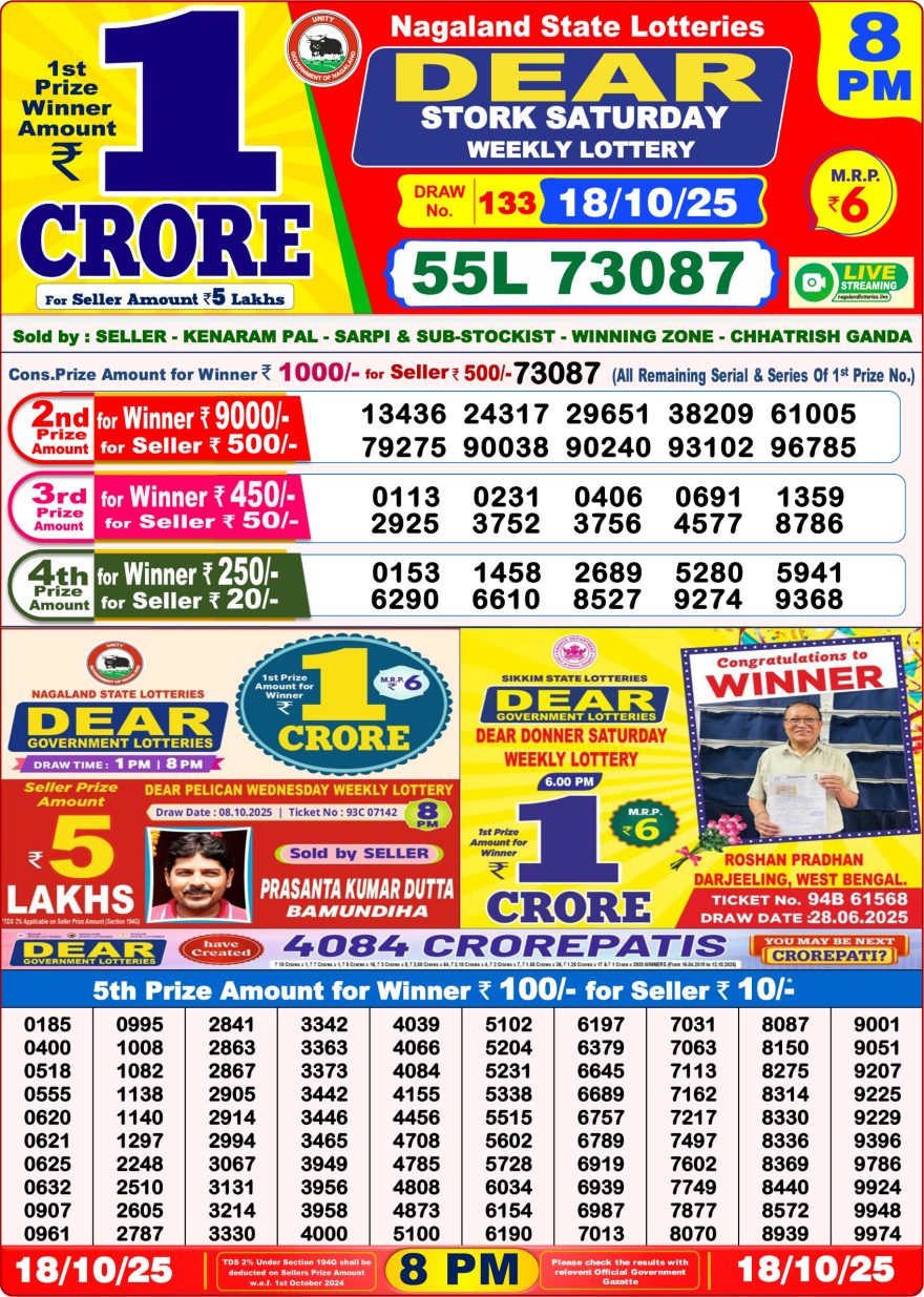 Dear Stork Weekly Lottery 8pm Result 18.10.2025