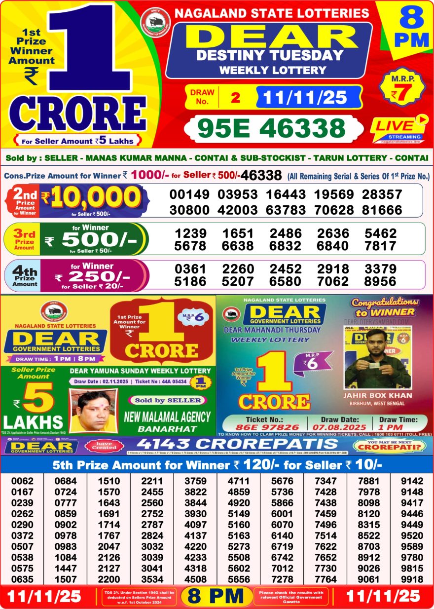 Dear Destiny Weekly Lottery 8pm Result 11.11.2025