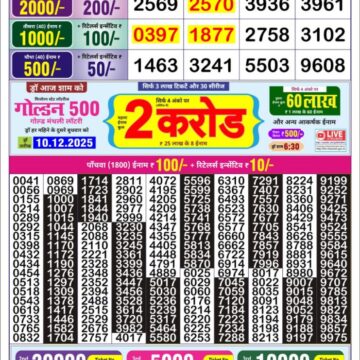 Golden Star Weekly Lottery Result 9pm 09.12.2025