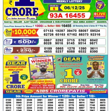 Dear Vision Saturday Weekly 1pm Result 06.12.2025