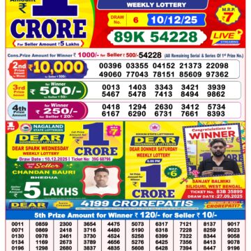 Dear Dream Weekly Lottery 8pm Result 10.12.2025