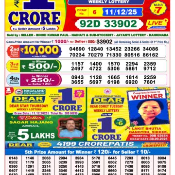 Dear Fame Thursday Weekly Lottery 8pm Result 11.12.2025