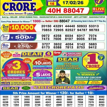 Dear Shine Tuesday Weekly 1pm Result 17.02.2026