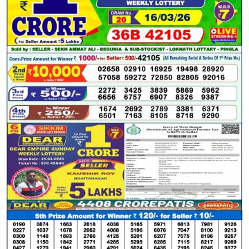 Dear Rise Monday Weekly 1pm Result 16.03.2026