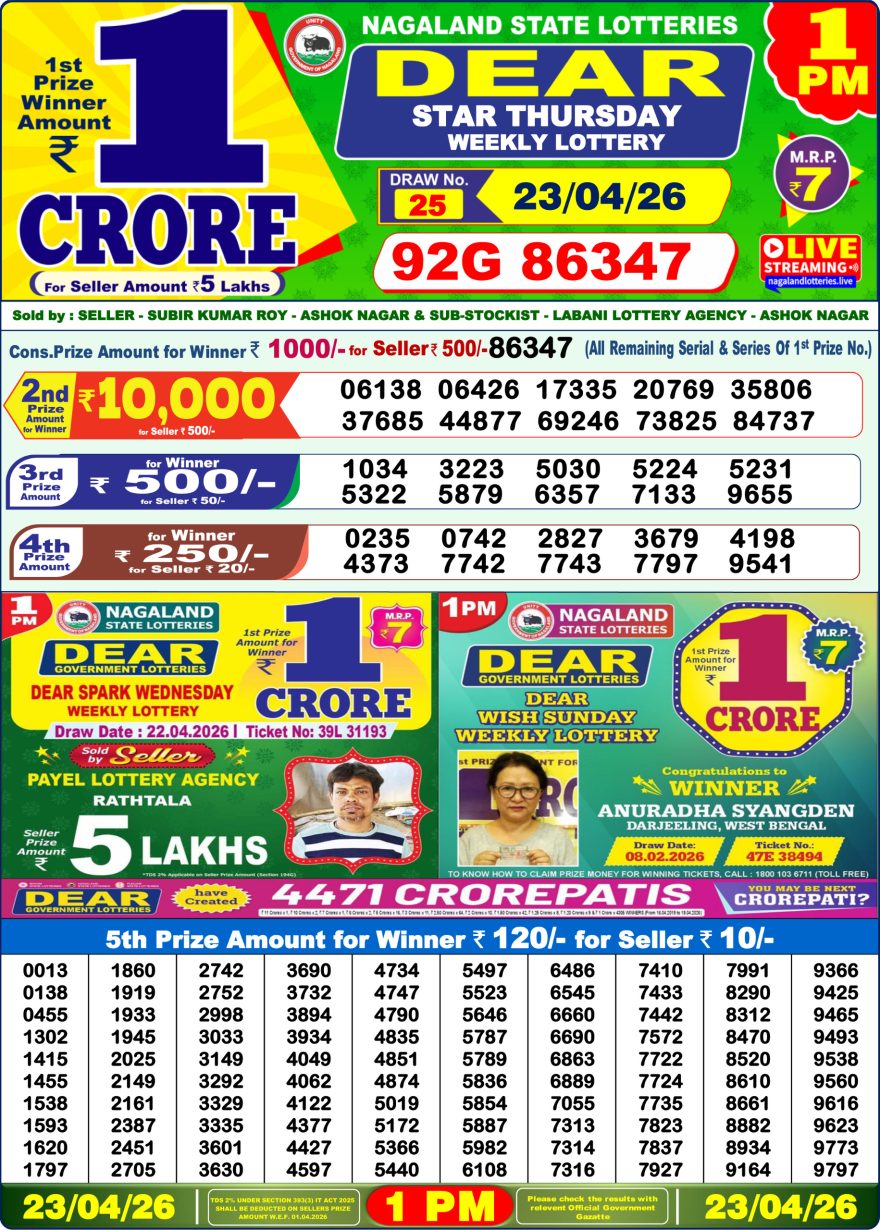 Dear Star Thursday Weekly 1pm Result 23.04.2026
