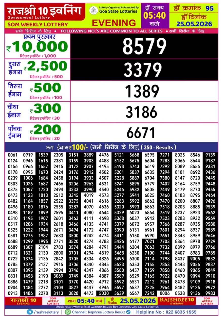 Rajshree 10 Evening Monday 5:40pm Result 25.05.2026