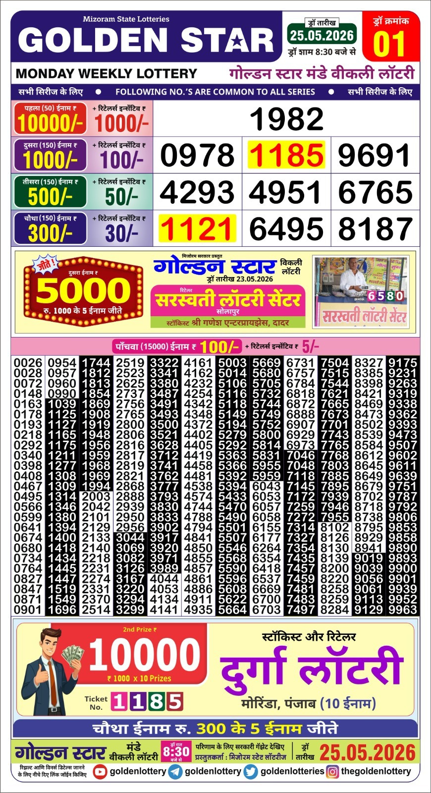 Golden Star Weekly Lottery Result 8:30PM 25.05.2026
