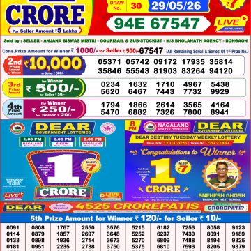 Dear Horizon Weekly Lottery 8pm Result 29.05.2026