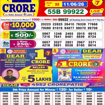 Dear Fame Thursday Weekly Lottery 8pm Result 11.06.2026