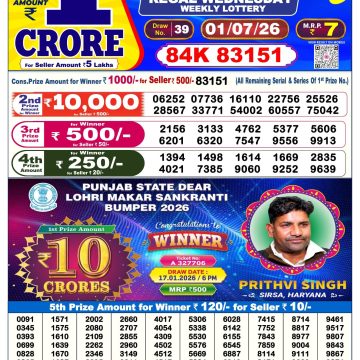 Dear Regal Wednesday Weekly Lottery 6pm Result 01.07.2026