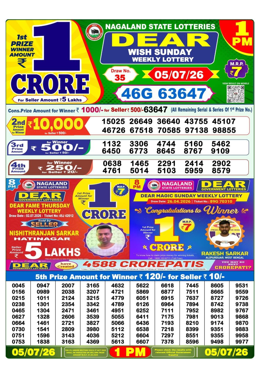 Dear Wish Sunday Weekly 1pm Result 05.07.2026