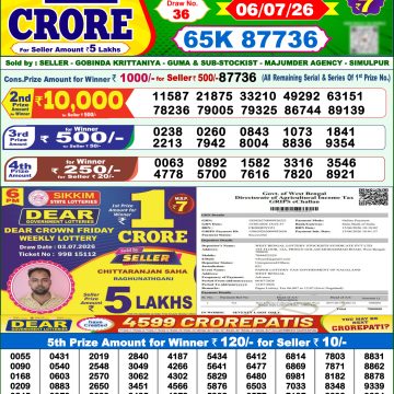 Dear Rise Monday Weekly 1pm Result 06.07.2026
