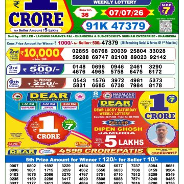 Dear Shine Tuesday Weekly 1pm Result 07.07.2026