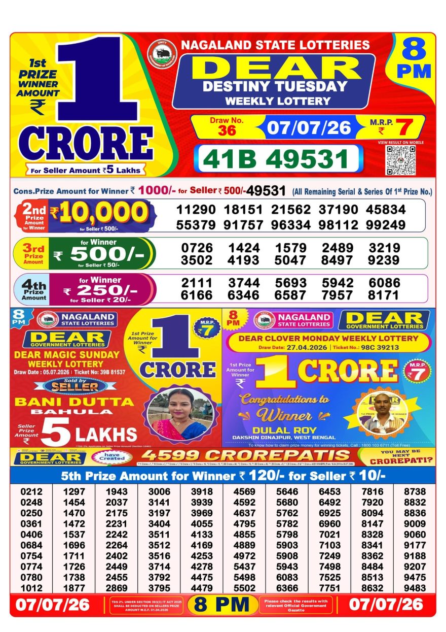 Dear Destiny Weekly Lottery 8pm Result 07.07.2026