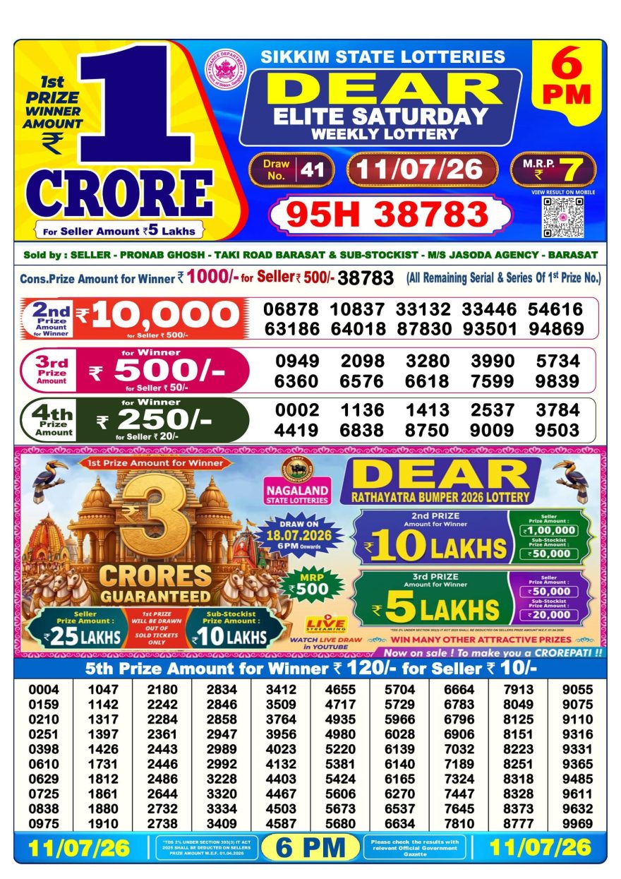 Dear Elite Saturday Weekly 6pm Result 11.07.2026