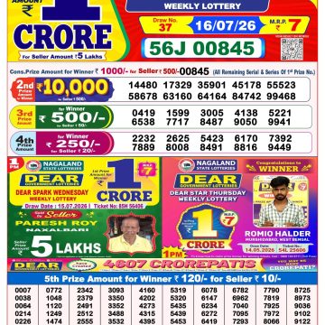 Dear Fame Thursday Weekly Lottery 8pm Result 16.07.2026
