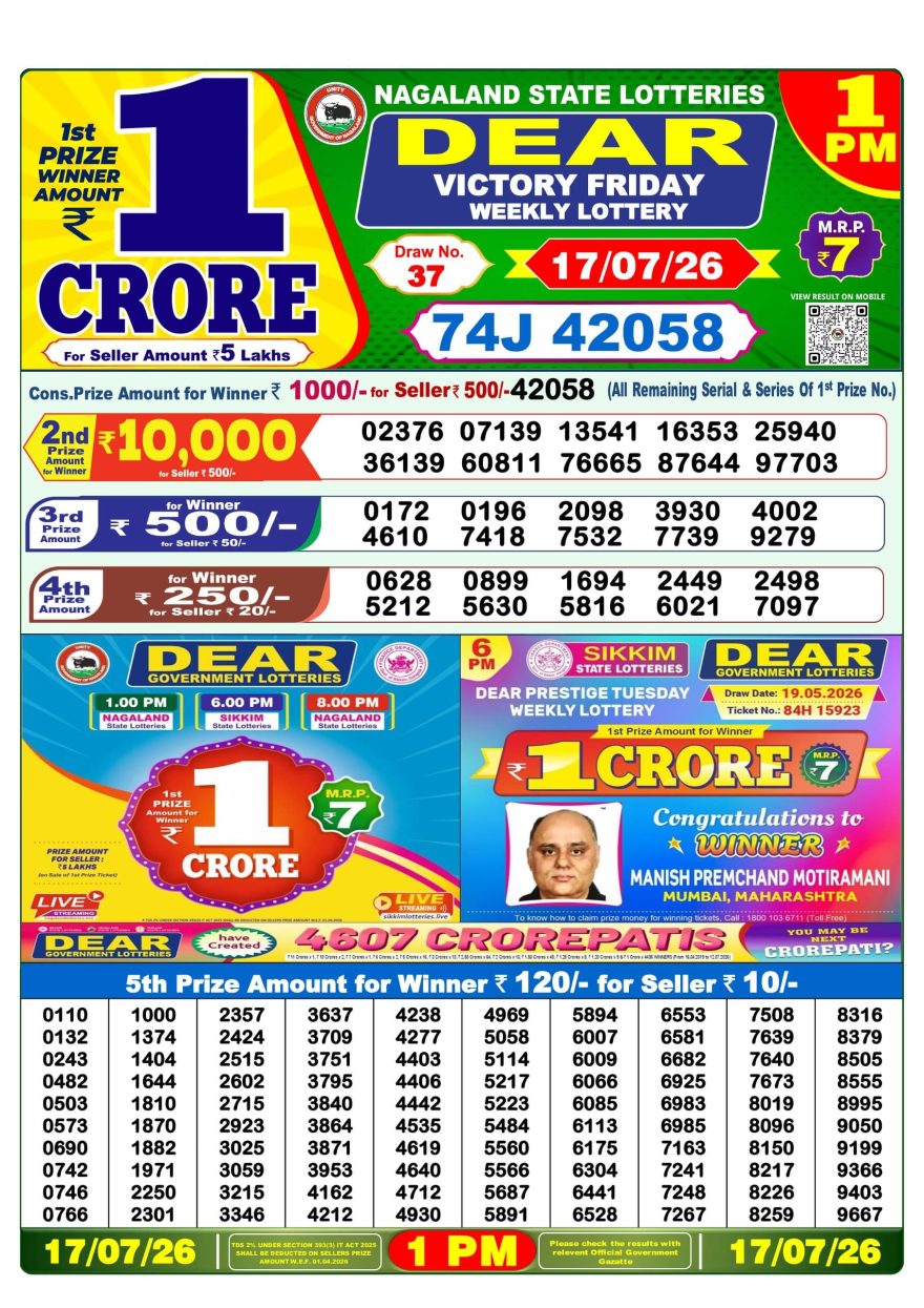 Dear Victory Friday Weekly 1pm Result 17.07.2026