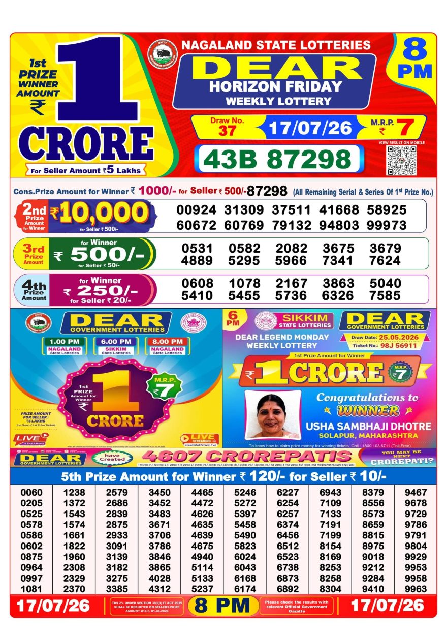 Dear Horizon Weekly Lottery 8pm Result 17.07.2026