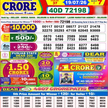 Dear Magic Weekly Lottery 8pm Result 19.07.2026