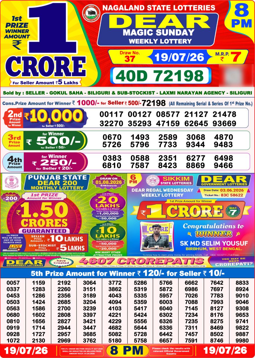 Dear Magic Weekly Lottery 8pm Result 19.07.2026