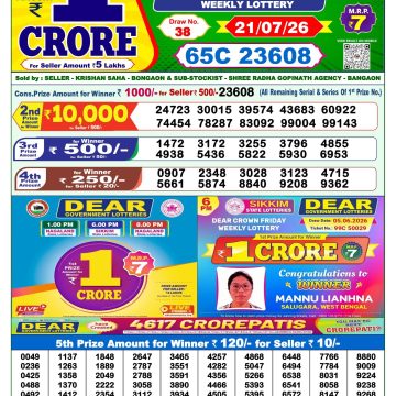 Dear Shine Tuesday Weekly 1pm Result 21.07.2026