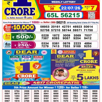 Dear Dream Weekly Lottery 8pm Result 22.07.2026