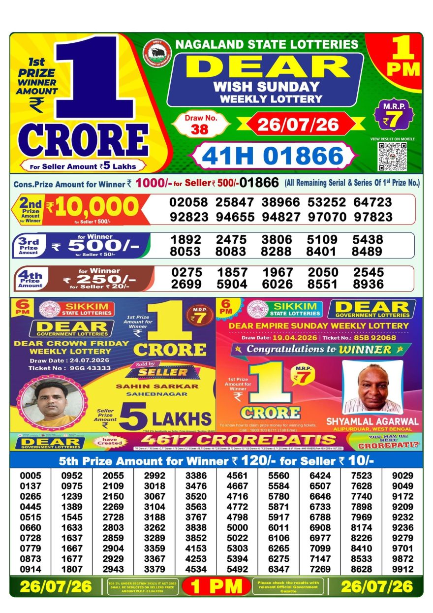 Dear Wish Sunday Weekly 1pm Result 26.07.2026