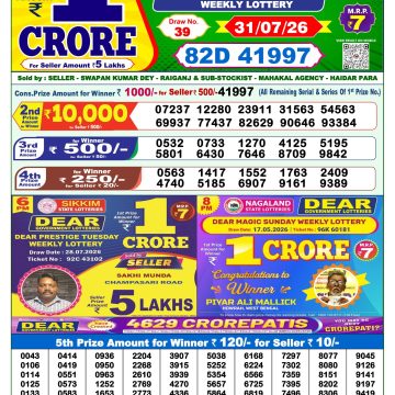 Dear Victory Friday Weekly 1pm Result 31.07.2026