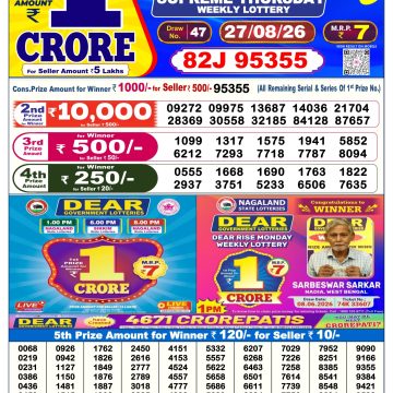 Dear Supreme Thursday Weekly 6pm Result 27.08.2026