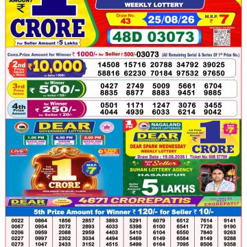Dear Destiny Weekly Lottery 8pm Result 25.08.2026