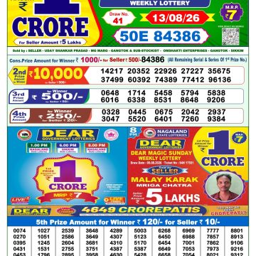 Dear Star Thursday Weekly 1pm Result 13.08.2026