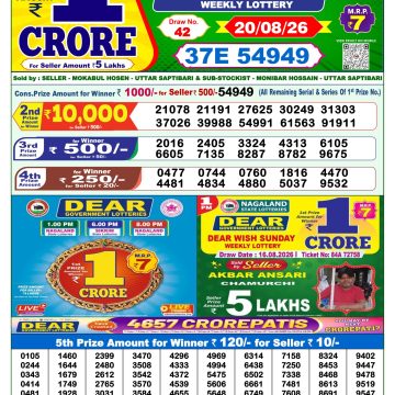 Dear Star Thursday Weekly 1pm Result 20.08.2026