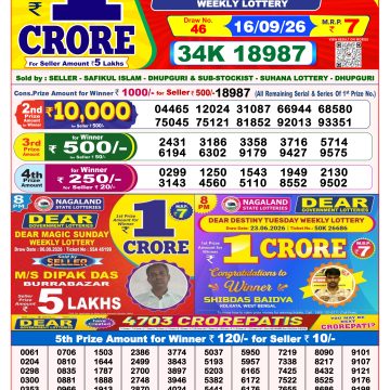 Dear Dream Weekly Lottery 8pm Result 16.09.2026
