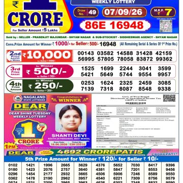 Dear Legend Monday Weekly 6pm Result 07.09.2026