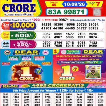 Dear Fame Thursday Weekly Lottery 8pm Result 10.09.2026