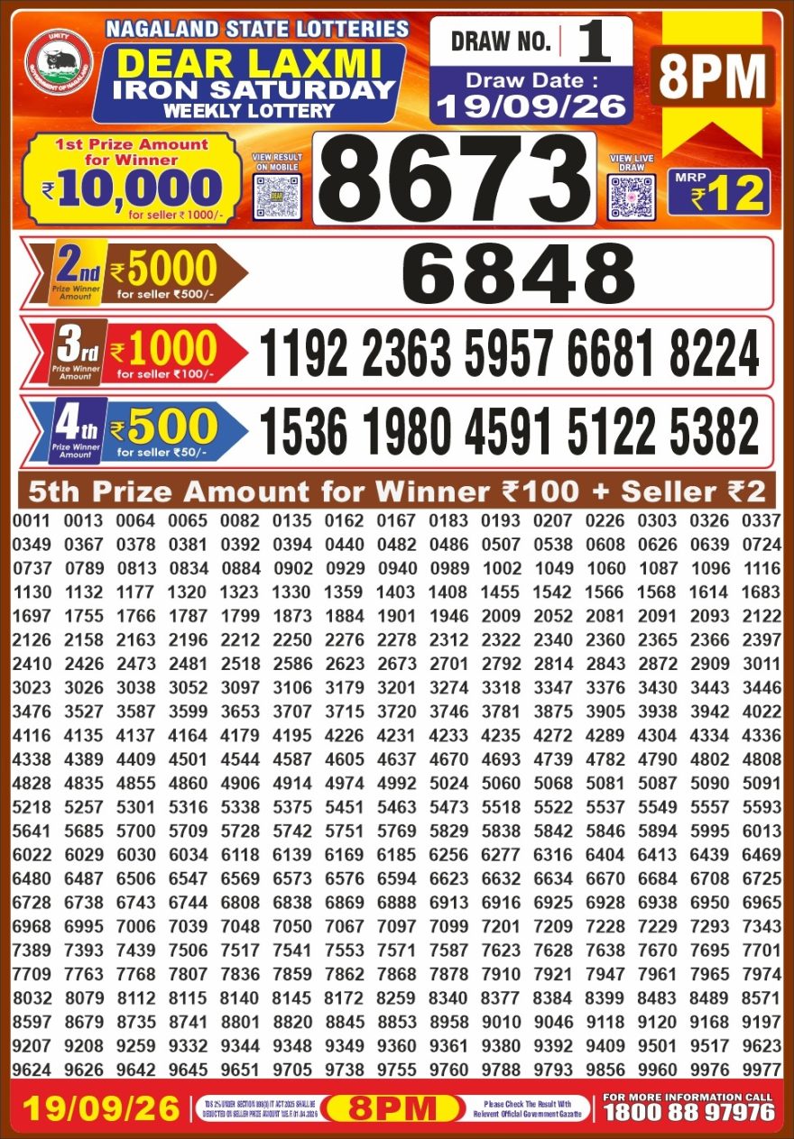 Dear Laxmi iron Weekly 8pm Result 19.09.2026