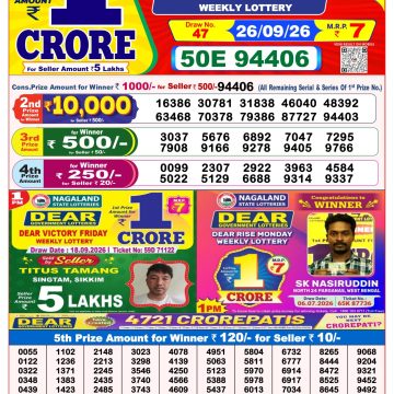 Dear Lucky Weekly Lottery 8pm Result 26.09.2026