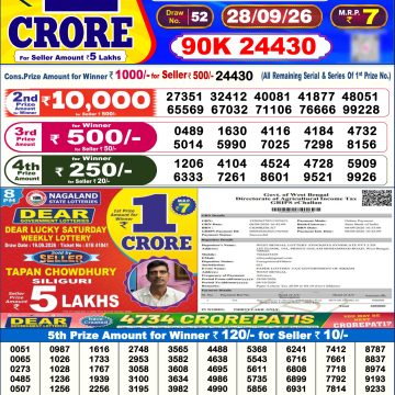 Dear Legend Monday Weekly 6pm Result 28.09.2026