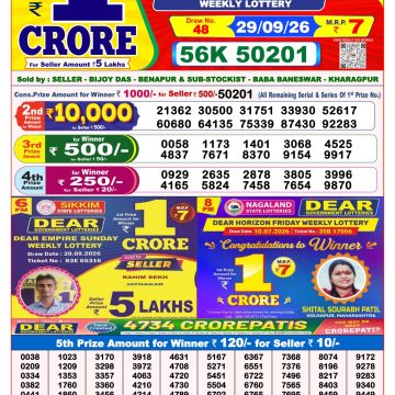 Dear Destiny Weekly Lottery 8pm Result 29.09.2026