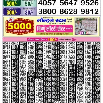 Golden Star Weekly Lottery Result 8:30PM 29.09.2026