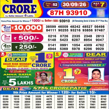 Dear Regal Wednesday Weekly Lottery 6pm Result 30.09.2026