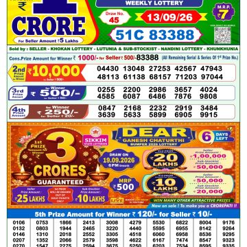 Dear Wish Sunday Weekly 1pm Result 13.09.2026