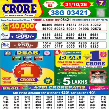 Dear Vision Saturday Weekly 1pm Result 31.10.2026