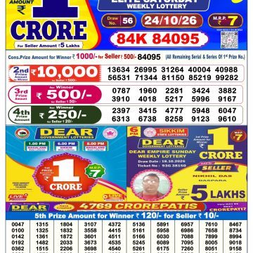 Dear Elite Saturday Weekly 6pm Result 24.10.2026