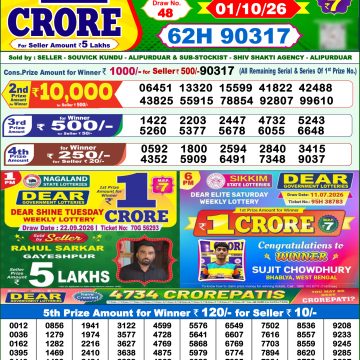 Dear Star Thursday Weekly 1pm Result 01.10.2026
