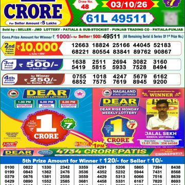 Dear Vision Saturday Weekly 1pm Result 03.10.2026