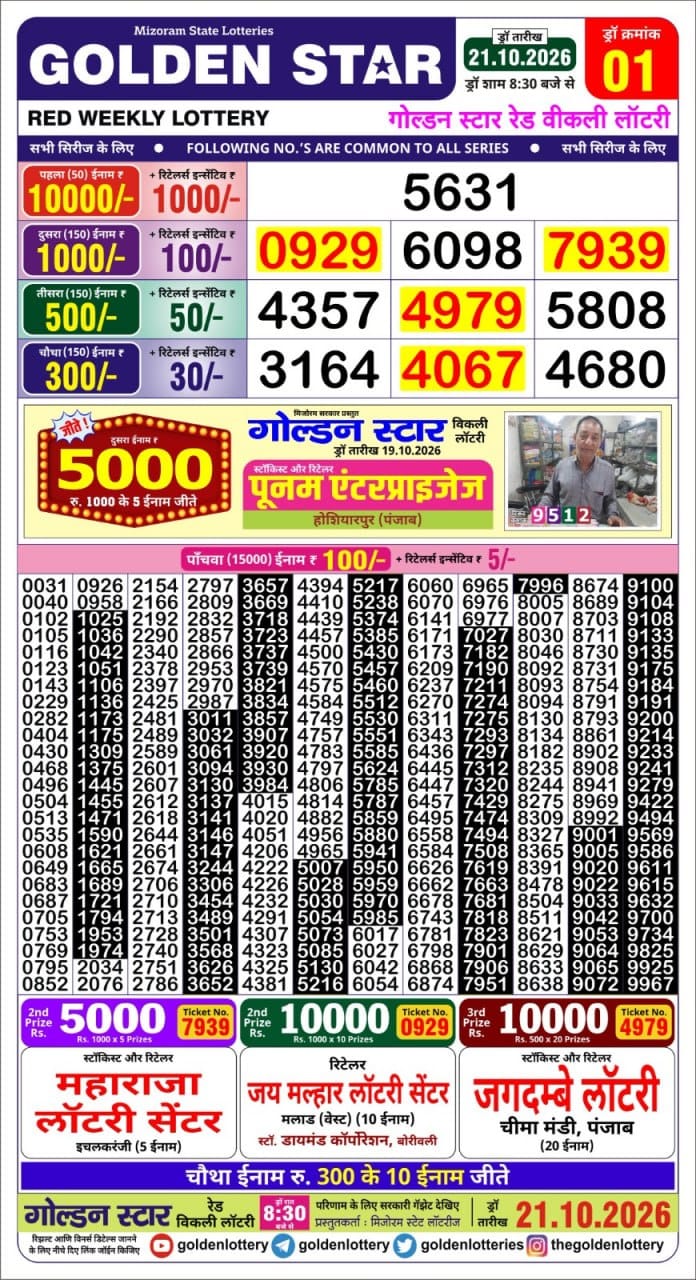 Golden Red Weekly Lottery Result 8:30PM 21.10.2026