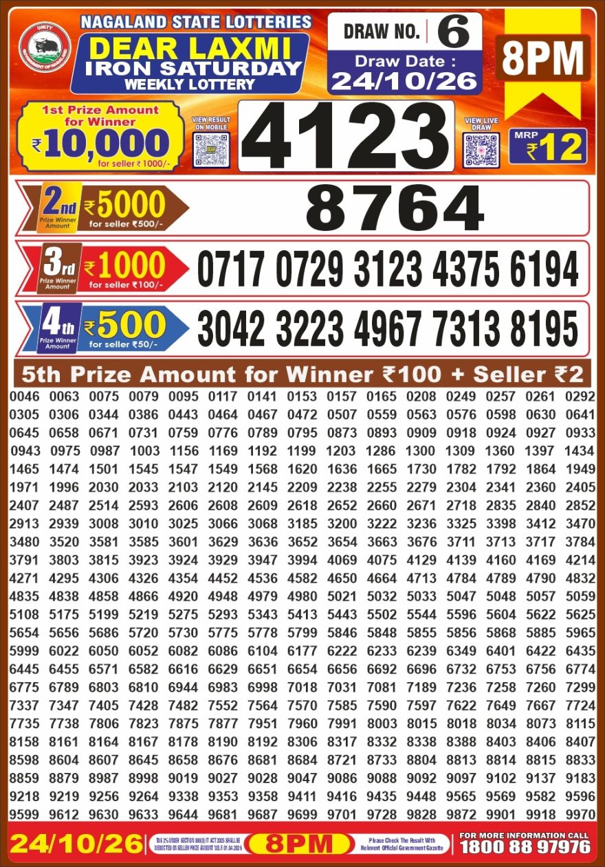Dear Laxmi iron Weekly 8pm Result 24.10.2026
