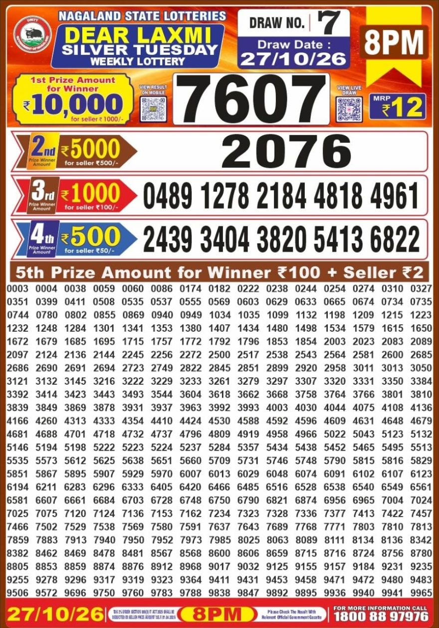 Dear Laxmi Silver Weekly 8pm Result 27.10.2026